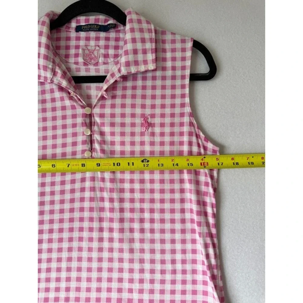 Polo Golf Ralph Lauren Shirt Women Medium Pink Gingham Sleeveless Tailored Fit